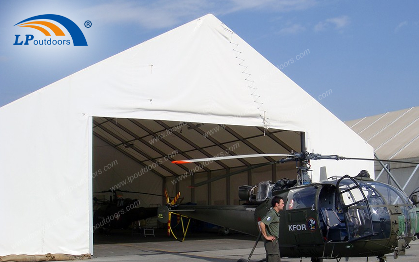 LPOUTDOORS proporciona un toldo para hangar militar con estructura de aluminio para exteriores con PVC retardante de llama