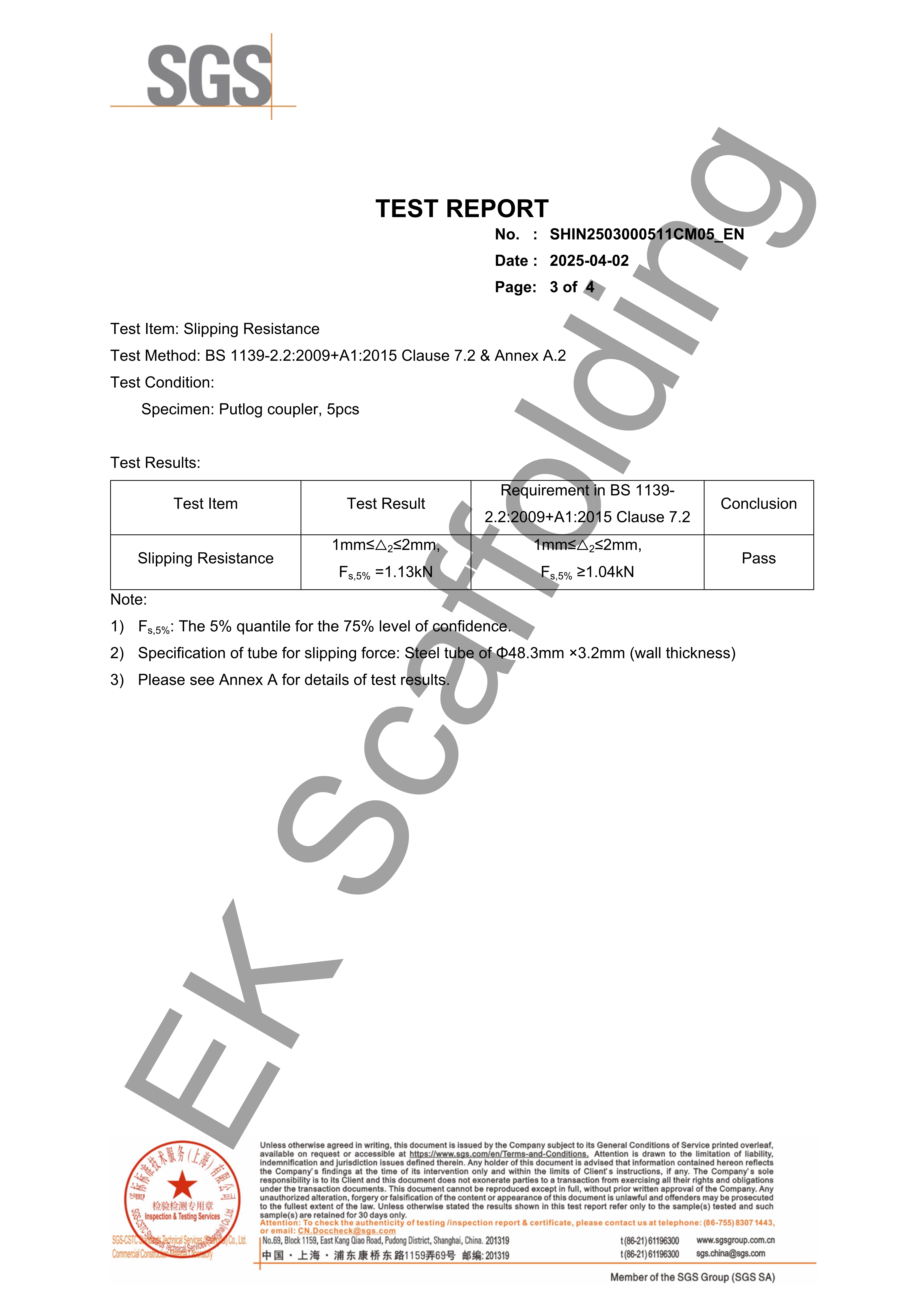 Putlog Informe SGS del acoplador Putlog 