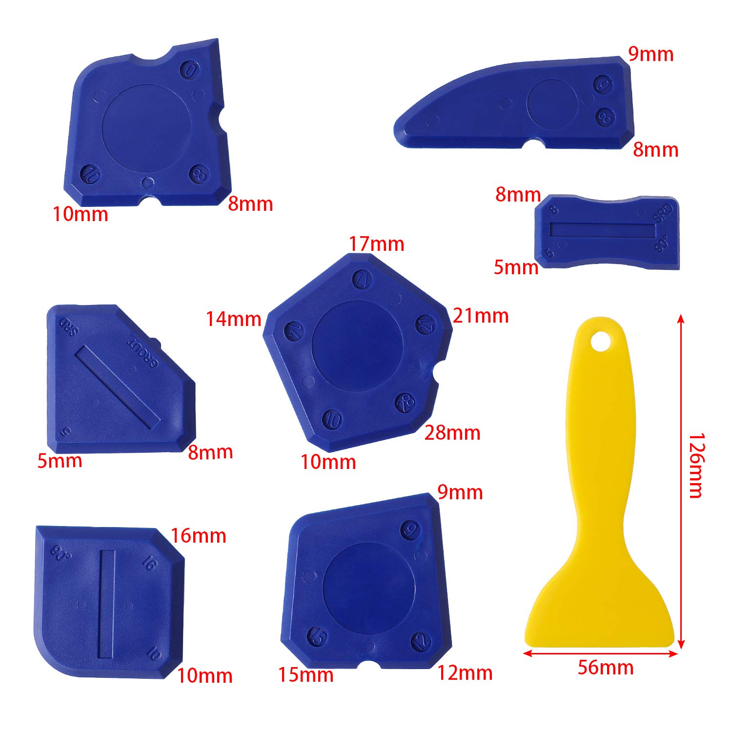 12 Piece Silicone Caulking Tool Kit with Caulking Removal Nozzle and Caps, Finishing Tool, Angle Knife