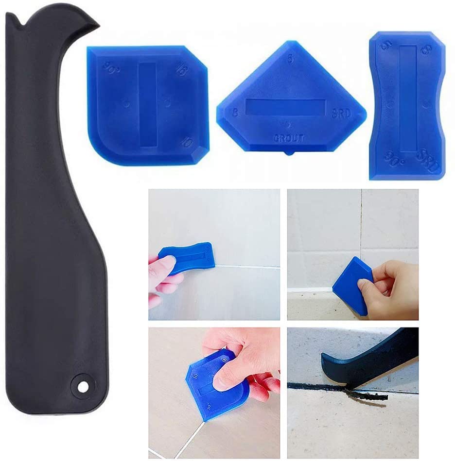12Pcs Caulking Tools Sealant Finishing Tool Kit Sealant Scraper Reuse and Replace 6 Silicone Pads 1 Roll Masking Tape