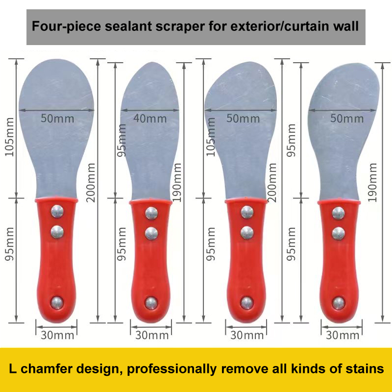 Red Metal Caulking Grouting Tool Finishing Cleaning 4pcs Set Sealant Scraper Kit for Exterior/ Curtain Wall