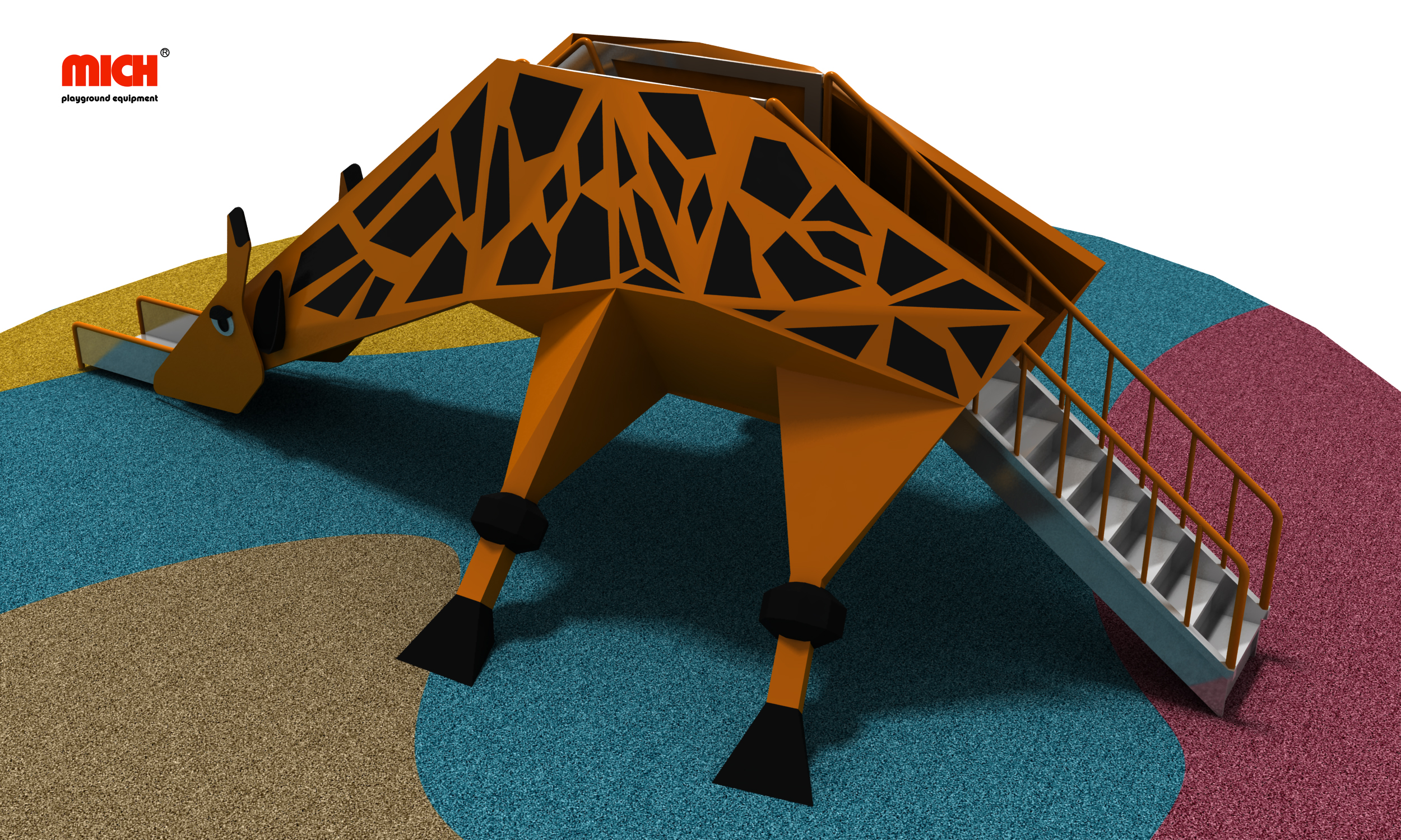 Slides de aço inoxidável de girafa ao ar livre com escada