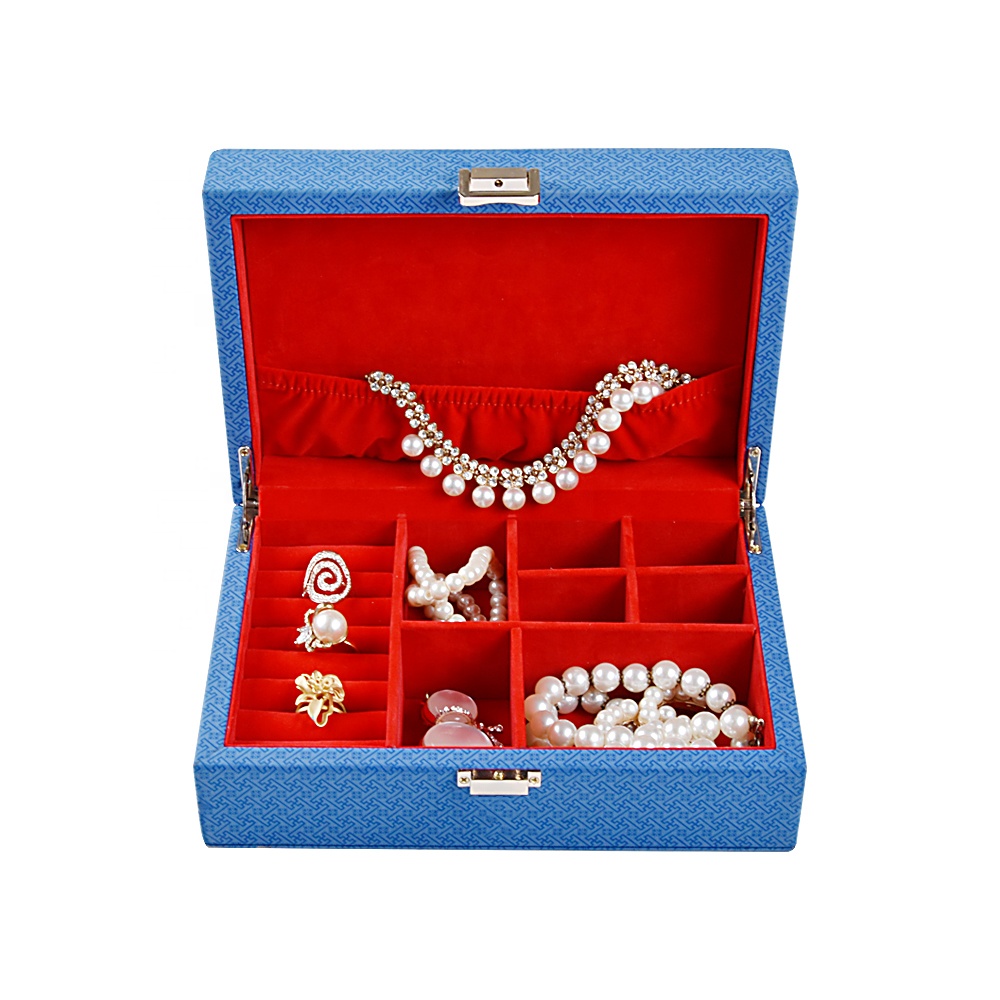 Fashion Rectangle Luxury Blue And Red Jewelry Jewelry Packaging Box for Women with Leather Elk Horn Decoration