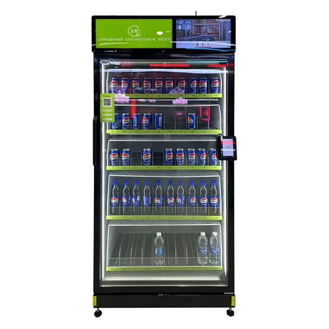 Refrigerador expendedor inteligente por gravedad y reconocimiento visual para bebidas frías y alimentos frescos SJS-769C-R2EV