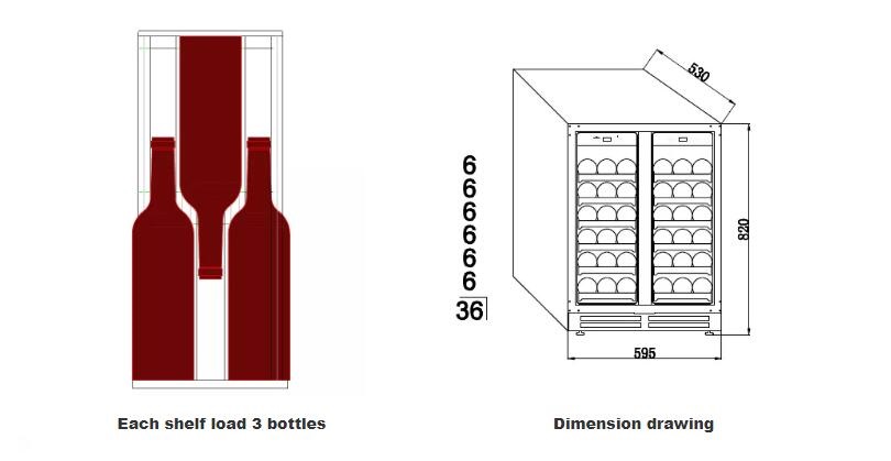 120UD Cada estante carga 3 botellas Dibujo acotado