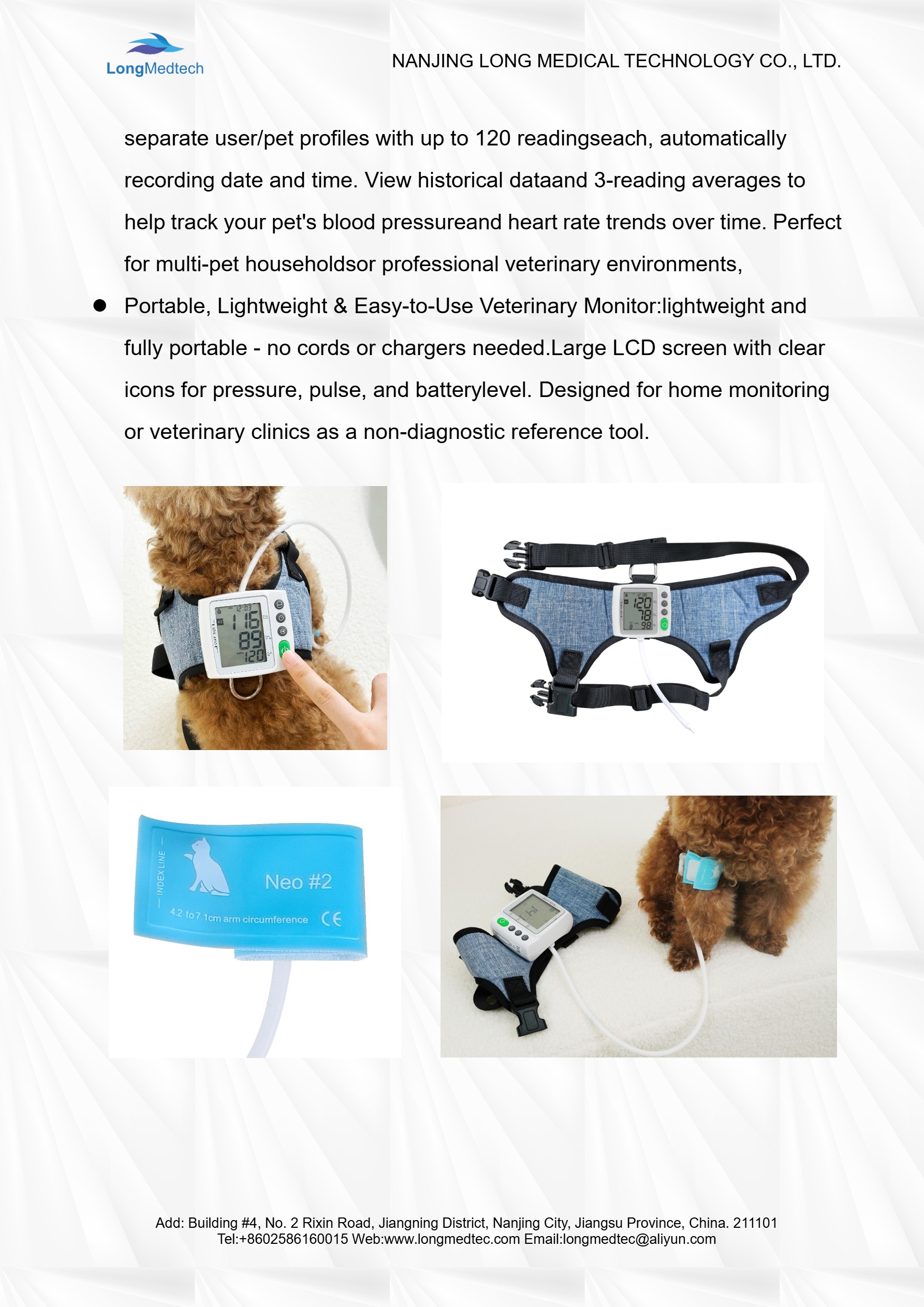 Moniteur de tension art&eacute;rielle portable pour animaux de compagnie LWG-100B-2