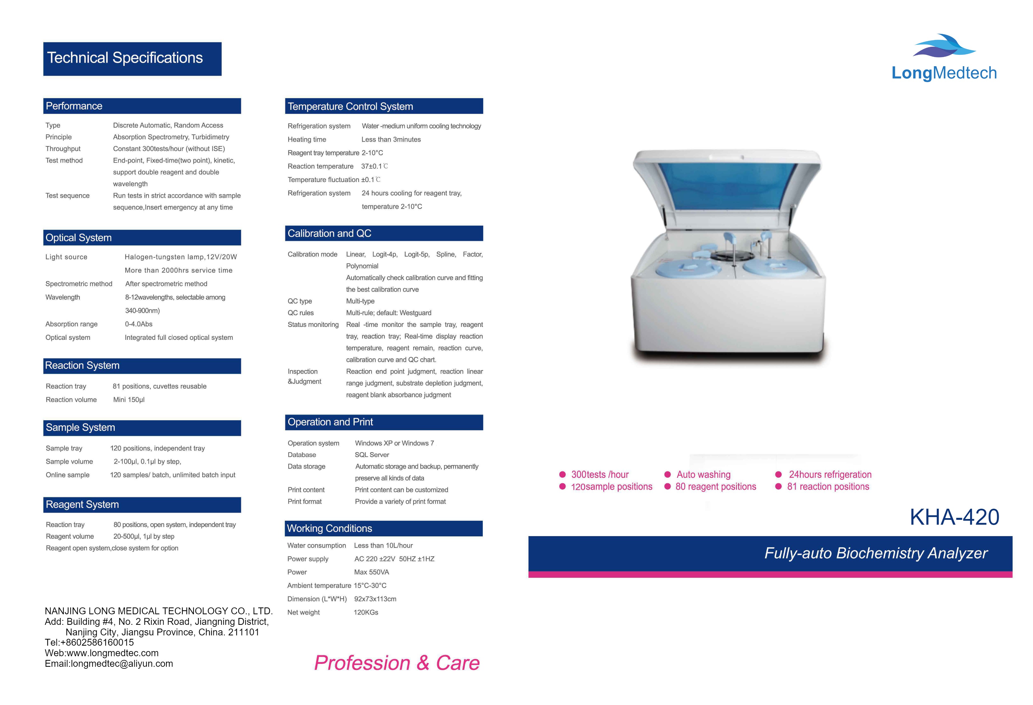 Analyseur de biochimie enti&egrave;rement automatique KHA-420-1
