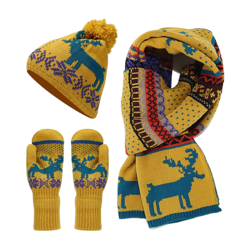 Yellow Reindeer Knit Three Piece Set