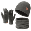 Men Black Gray Warm Beanie Scarf Gloves Knit Set
