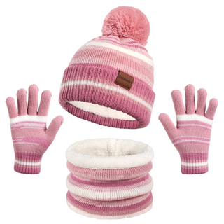 Custom Outdoor Children Warm Cap Gloves Neck Warmer Knit Set