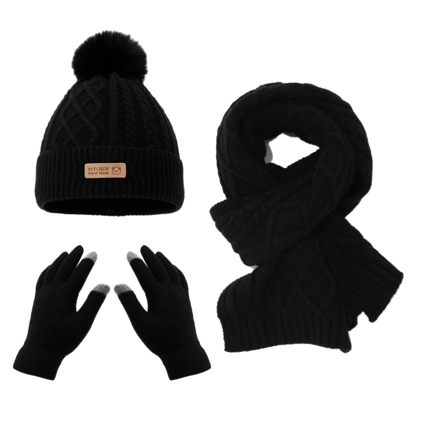 Black Wool Knit Three Piece Set