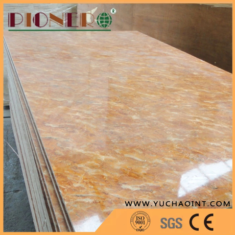 Glossy Polyester Marble Color Melamine Plywood for Furniture Manufacture