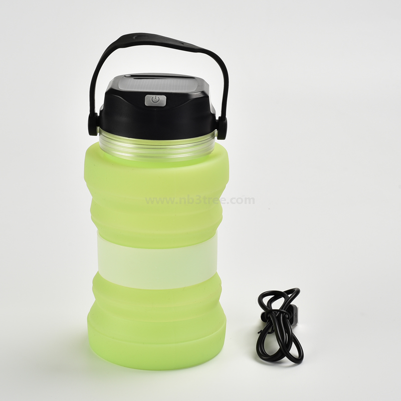 Solar Rechargeable Collapsible LED Camping Lantern with Bottle, Power Bank Function