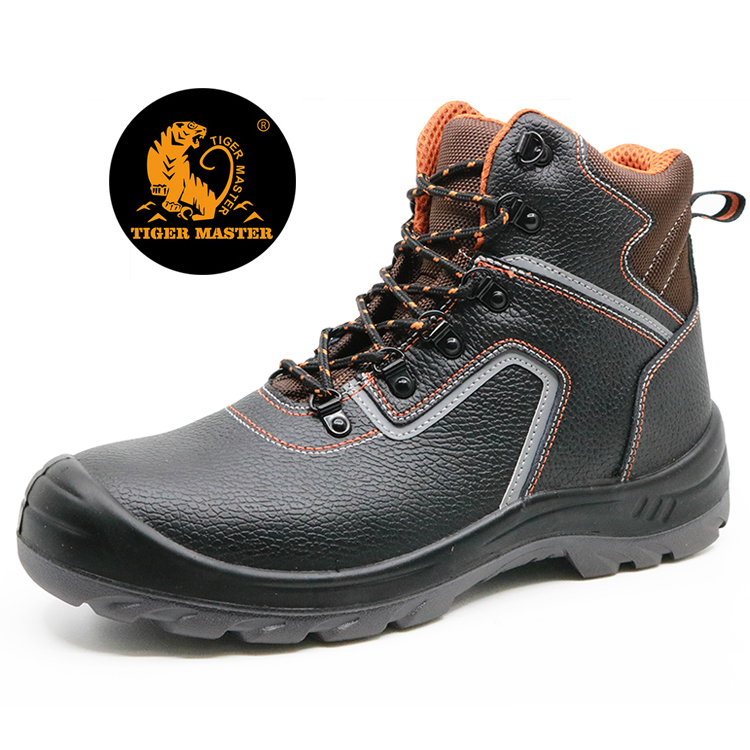 Rubber outsole oil resistant leather industrial safety shoes steel toe cap 