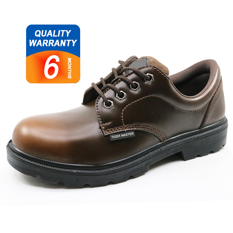 6004 Brown leather upper pu sole steel toe cap executive safety shoes