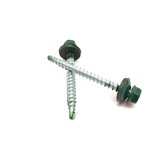 Tornillo de perforación de brida hexagonal de acero al carbono con pulverización de pintura con arandela EPDM