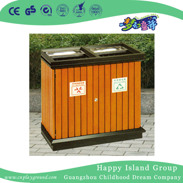 后院户外双层带顶木质垃圾桶 (HHK-15204)
