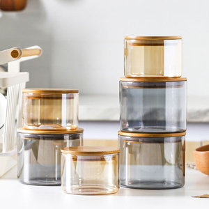 Grey Round Storage Jar with Wooden Lid Food Packaging Large Jar
