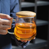 500ml Glass Drinking Water Cup with Wooden Cap with Handle