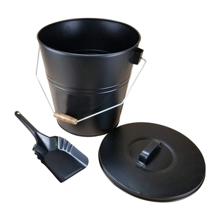 Metal Dent Flat Black Alloy Steel Ash fireplace Bucket with Shovel and Lid