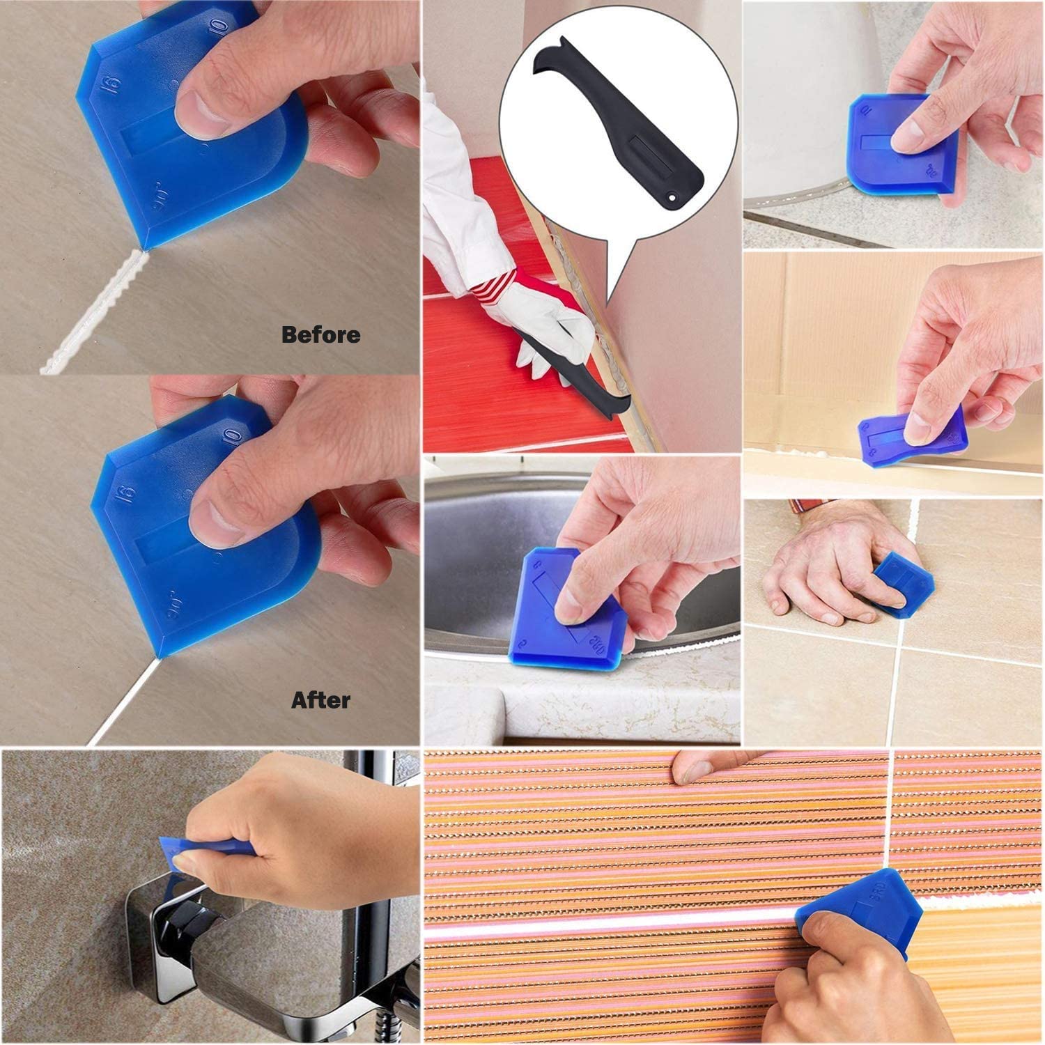 5 Pcs Silicone Caulking Finisher Tool Kit Sealant Finishing Tool Grout Scraper for Kitchen Bathroom