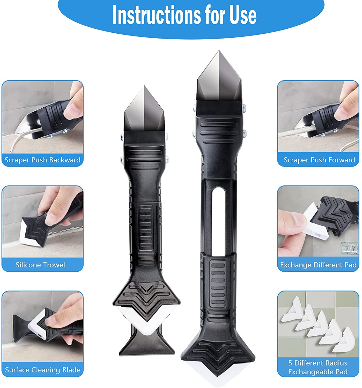 Silicone Sealant Finishing Tool Grout Scraper 13Pcs Caulk Nozzle Applicator Tools for Kitchen Bathroom Window and Sink Joint