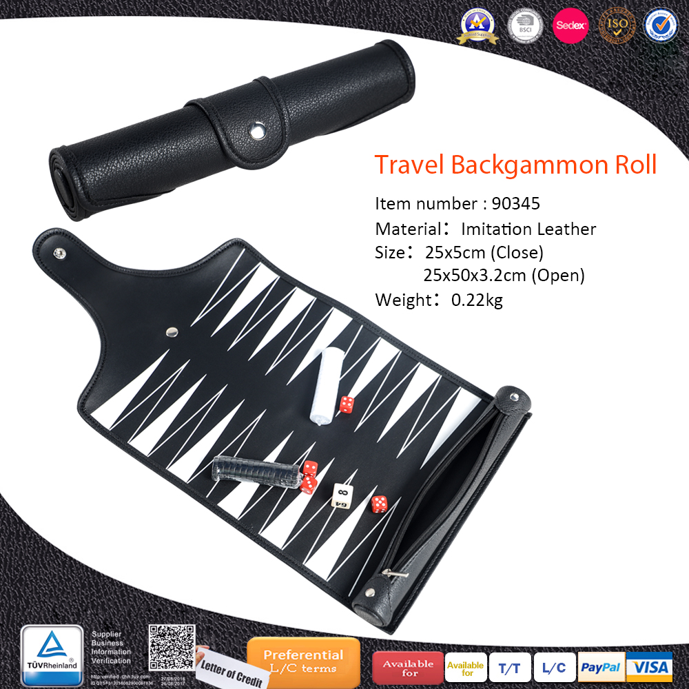 New Design Pu Leather Backgammon Roll Up for Travel Backgammon Set