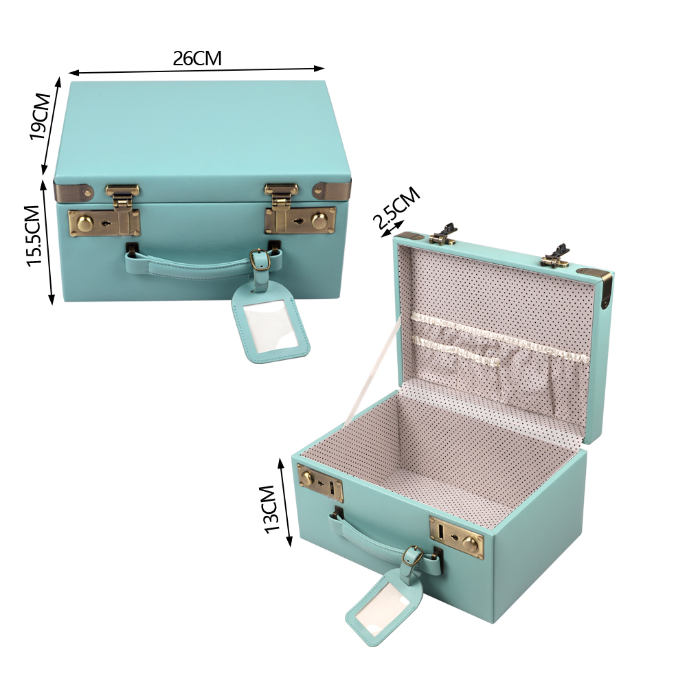 Decorative Suitcase, Wood Leather Large Capacity Trunk Chest Luggage with Straps, Small Decorative Wooden Storage Box for Window Display