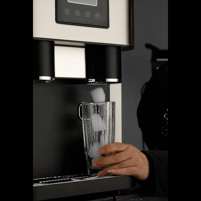 M&aacute;quina de hielo KIM15 que dispensa hielo en forma de bala en una taza - M&aacute;quina de hielo de acero inoxidable con llenado de agua manual/autom&aacute;tico
