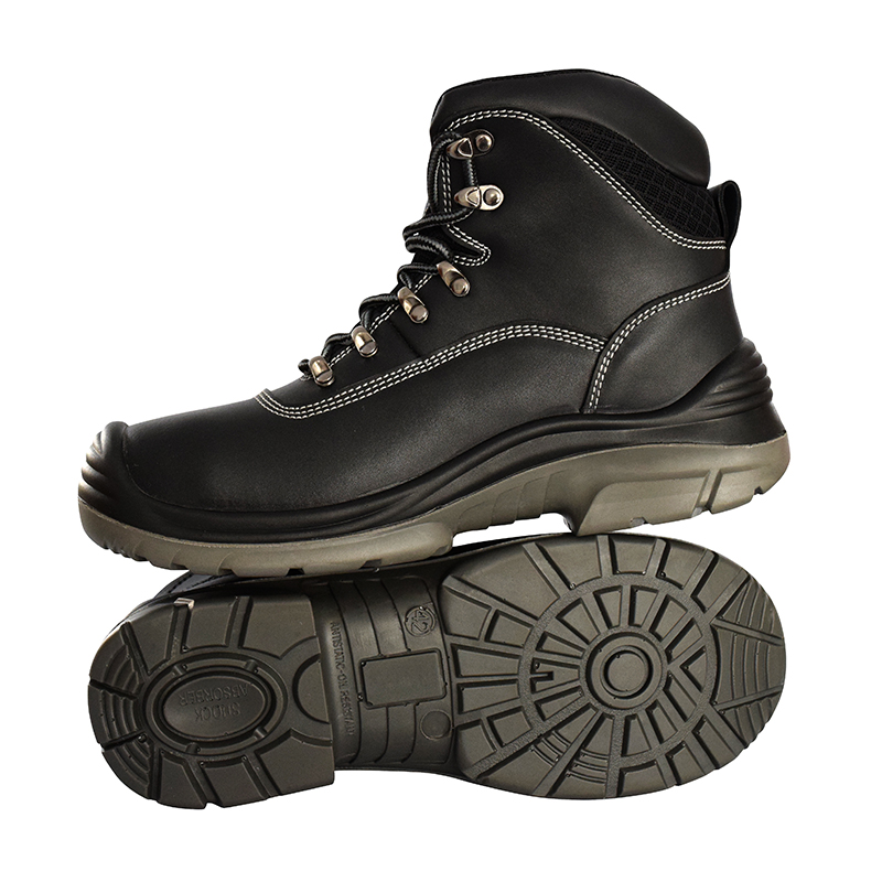 PU injection black soft nappa leather sport type labor labor secure steel plate safety shoes with steel toe