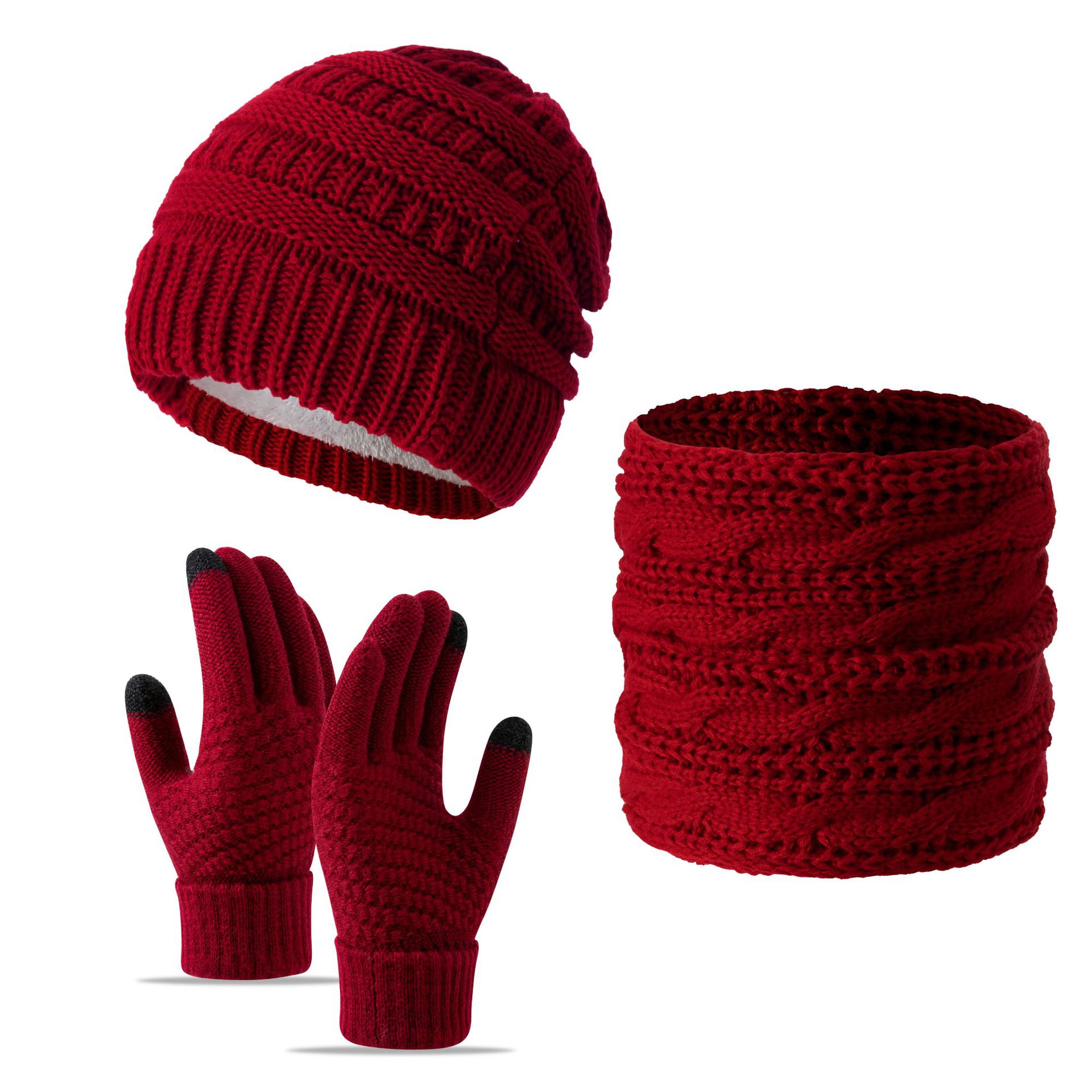 Bungundy Wool Knit Three Piece Set