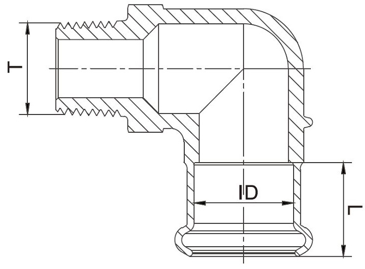 Coude m&acirc;le &agrave; 90 degr&eacute;s en bronze Press Fit