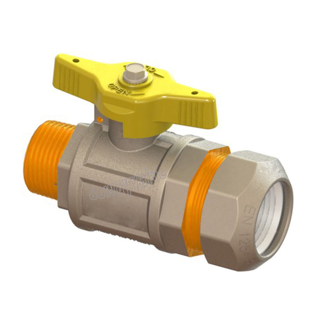 Vanne &agrave; bille &agrave; al&eacute;sage int&eacute;gral &agrave; gaz avec raccord &agrave; compression pour tuyau PE