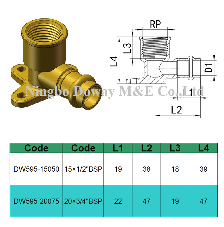 Coude femelle de plaque murale en laiton avec approbation de filigrane