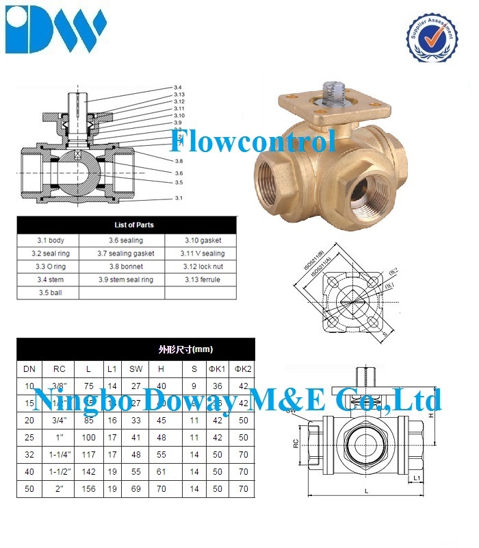 Vanne &agrave; bille 3 voies avec patin de montage ISO5211