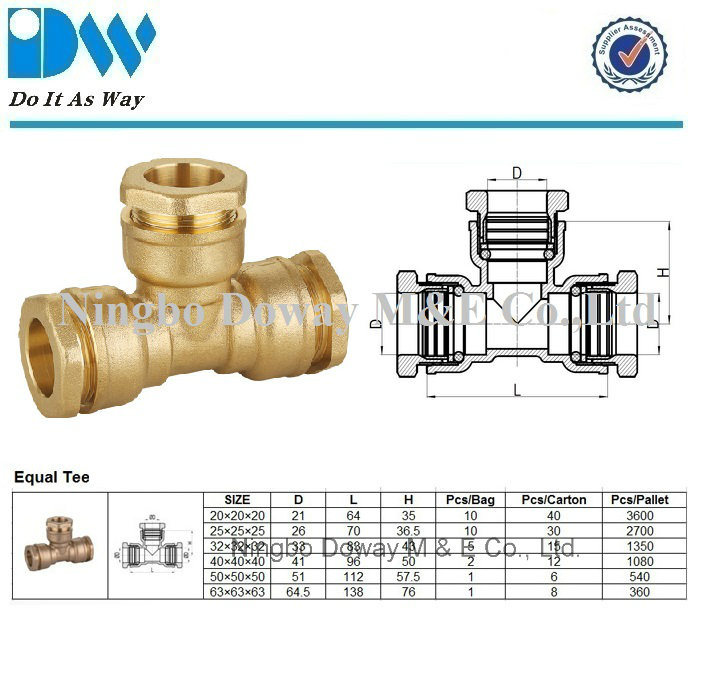 Raccords de compression en laiton Equal Tee pour tuyau PE