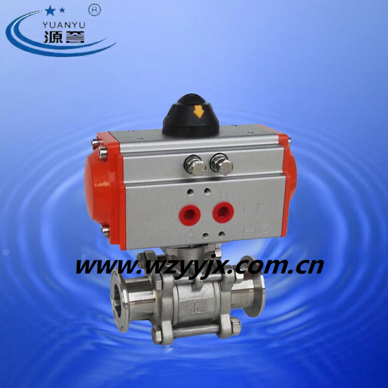 Three Piece Triclamp Ball Valve Actuated