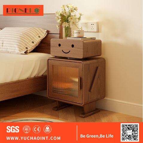 Attractive Design Robot Shape Ash Wooden Frame Modern Luxury Beside Table Nightstand for Bed Room