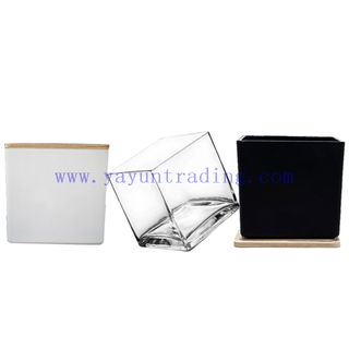 6*6cm Classic matte black white clear square glass candle jar daily decorative glass candle holder with wood lid