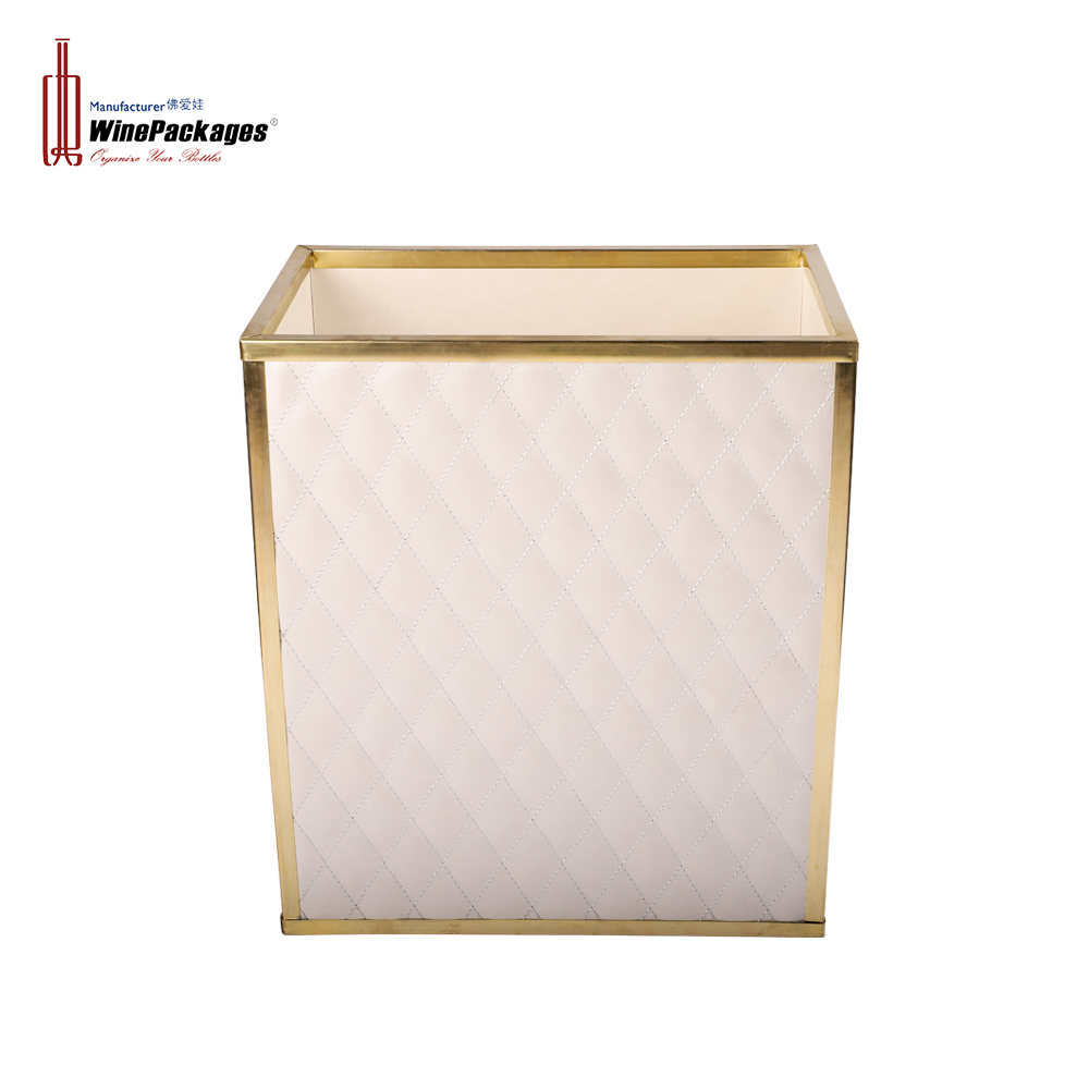 leather Rectangular trash box metal frame Trash box Small Garbage Container Bin for Bathrooms, Kitchens, Home Offices, Craft Rooms - Bamboo Veneer, Brown
