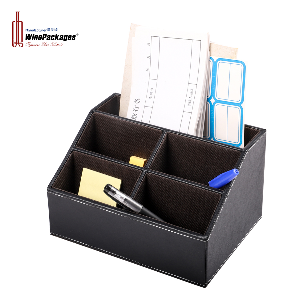 Pu Leather Desk Organizer Storage Box, 5 Compartments Office Supplies Caddy, Pen/Pencil, Cell Phone, Remote Control Holder Organizer 