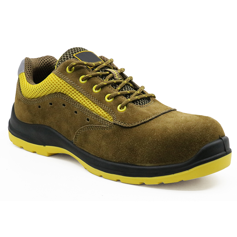 Yellow suede leather plastic toe cap workshop safety shoes european