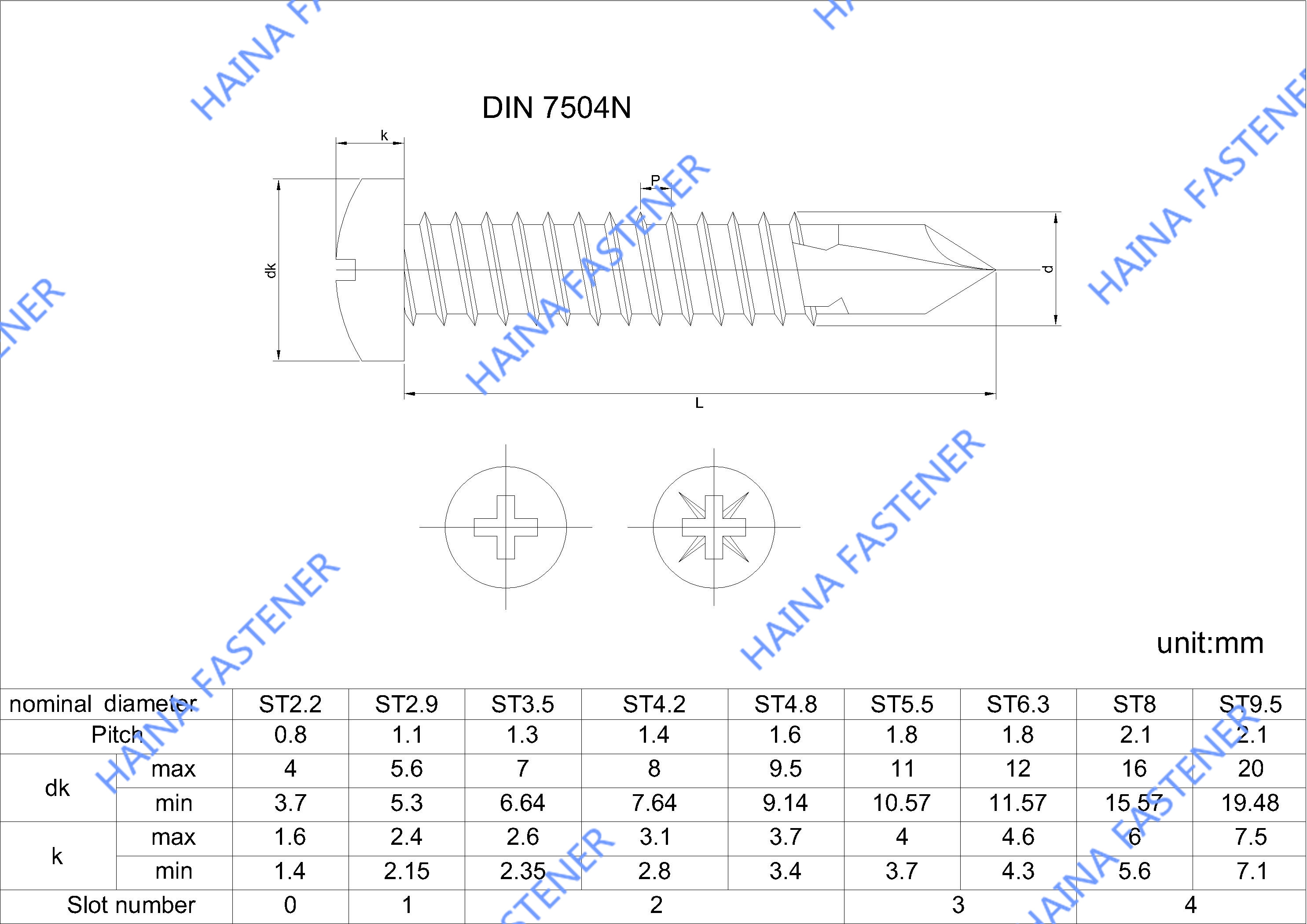 DIN7504NPvis autoperceuse cruciforme à tête cylindrique