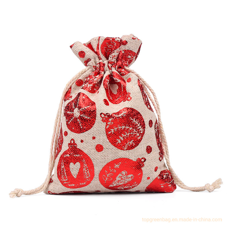 Personalized Christmas Eco-Friendly Cotton Pouches Bag Christmas Santa Christmas Gift Bag