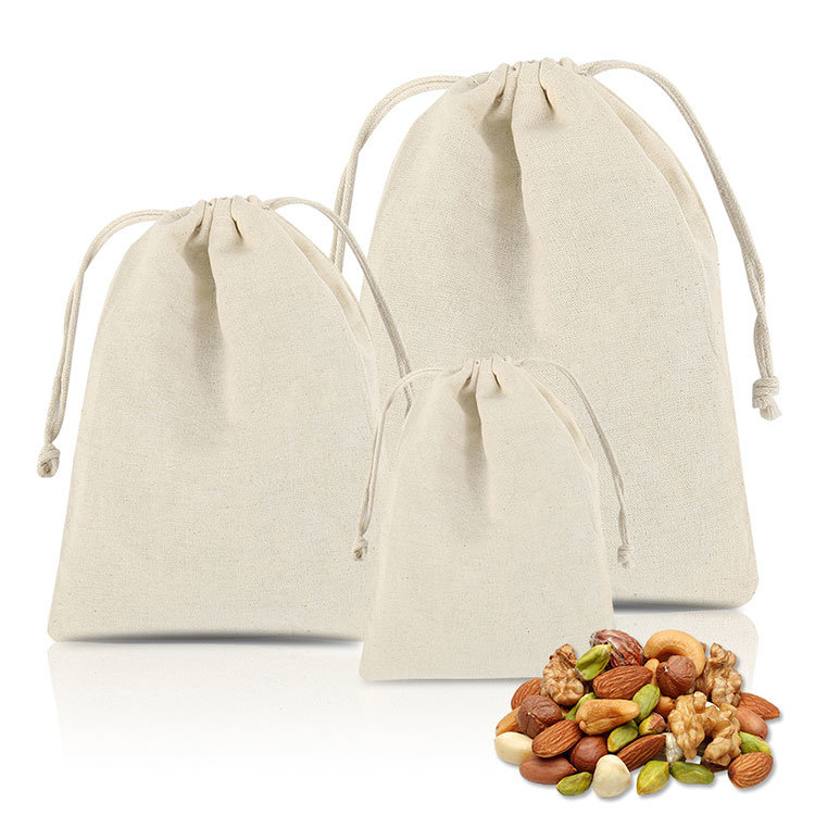 Eco-Friendly Biodegradable Canvas Cotton Drawstring Shopping Goody Bag for Advertising Gifts