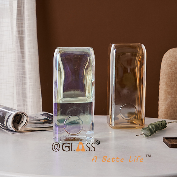 Ion Plating Square Colored Glass Flower Vase for Decoration