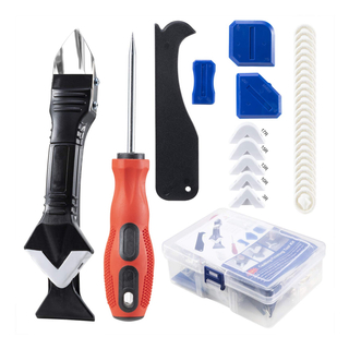 3 in 1 Silicone Sealant Caulking Tool with Grout Scraper Scratch Awl 6 Exchange Silicone Pads 25 Finger Cots