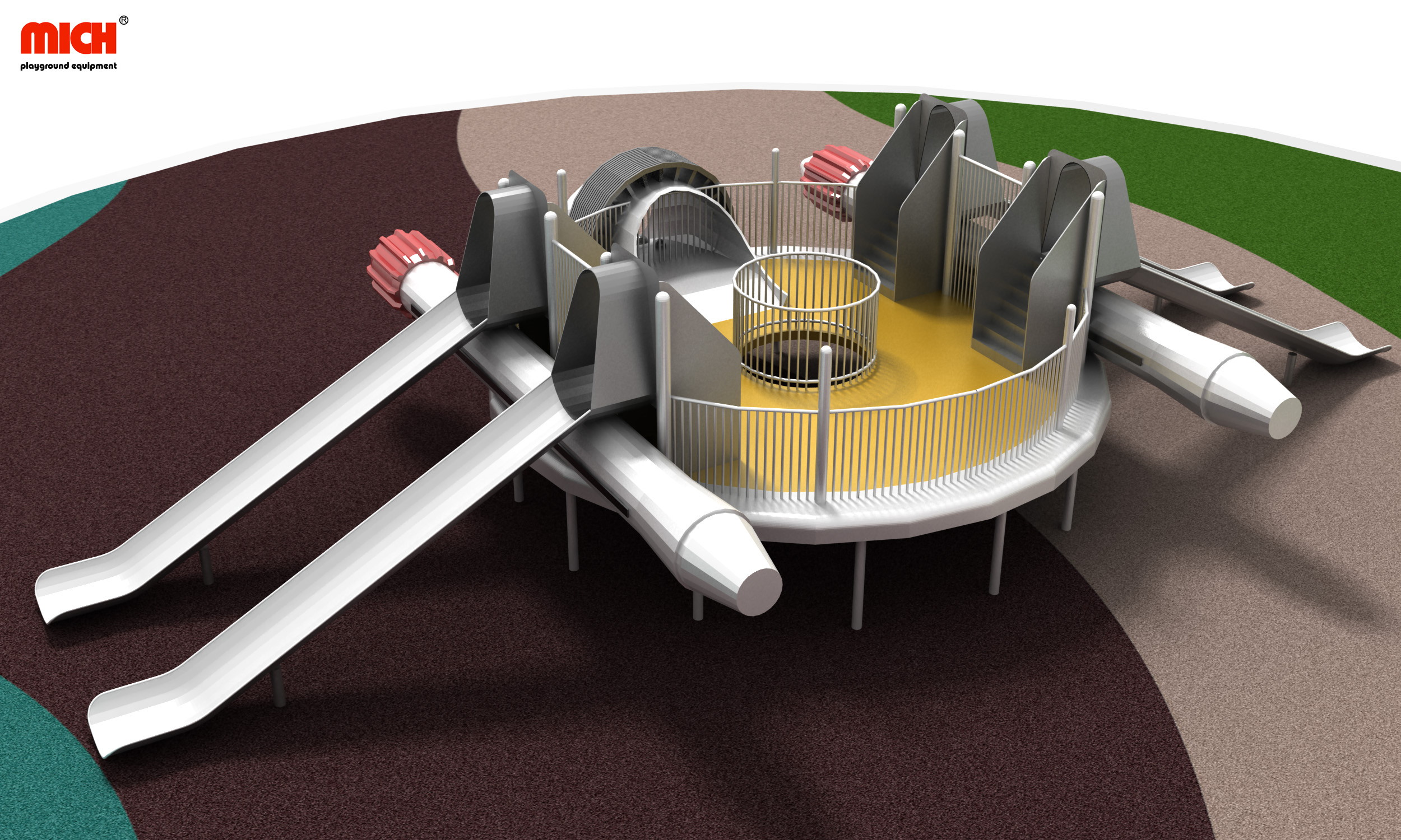 Büyük modern uzay aracı şeklindeki açık hava oyun aktivitesi