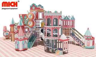 Dessin animé château à thème rose fitness enfants Soft Indoor Playhouse