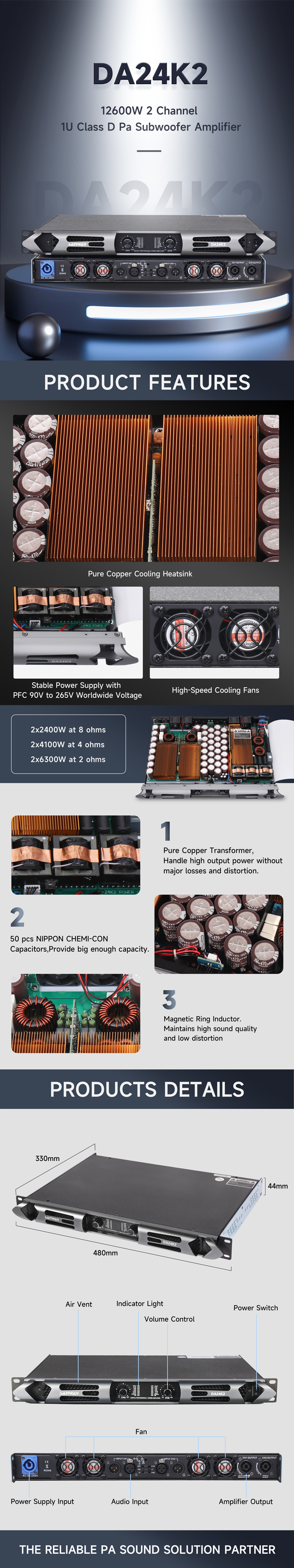 DA24K2 Kelas D Power Amplifier Rincian Produk Baru